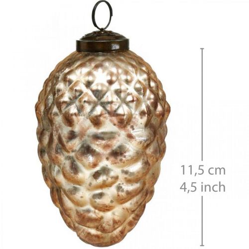 Floristik24 Pine kegle vedhæng, juletræspynt, efterårsdekoration, ægte glas, antik look Ø7cm H11,5cm 6stk.