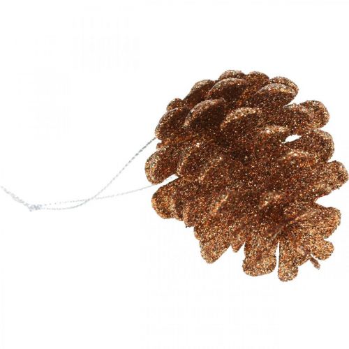 Floristik24 Juletræspynt deko kogler glitter kobber H7cm 6stk