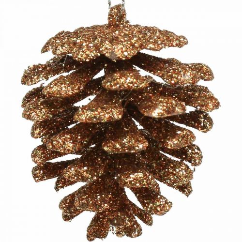 Floristik24 Juletræspynt deko kogler glitter kobber H7cm 6stk