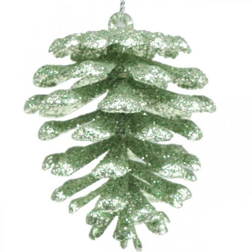 Floristik24 Juletræspynt deco kogler glitter mynte H7cm 6stk