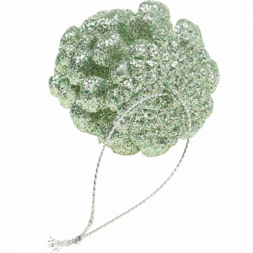 Floristik24 Juletræspynt deco kogler glitter mynte H7cm 6stk