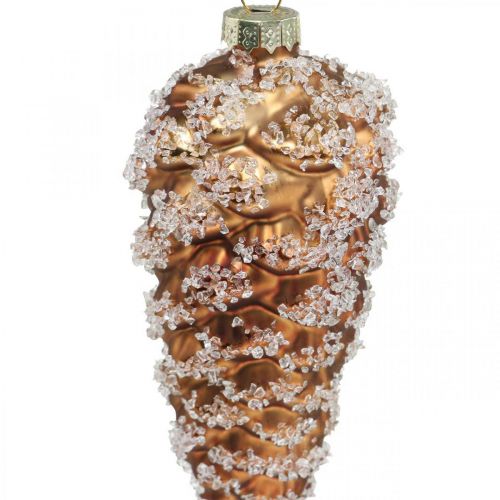 Floristik24 Fyrretræer med sne, julepynt, juletræspynt Brun H13cm Ø6cm Ægte glas 3stk