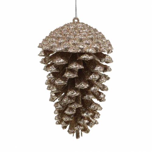 Artikel Fyrrekogler guld, glitter 13cm 4 stk juletræspynt