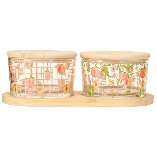 Artikel Tapas sæt motiv fersken glas med låg træ 20×10×6,5cm