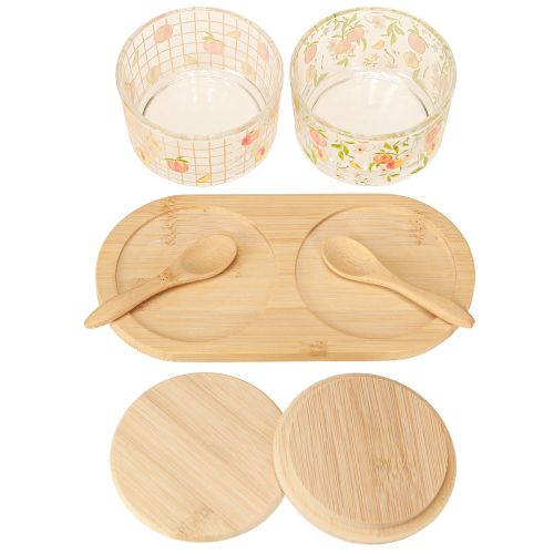Artikel Tapas sæt motiv fersken glas med låg træ 20×10×6,5cm