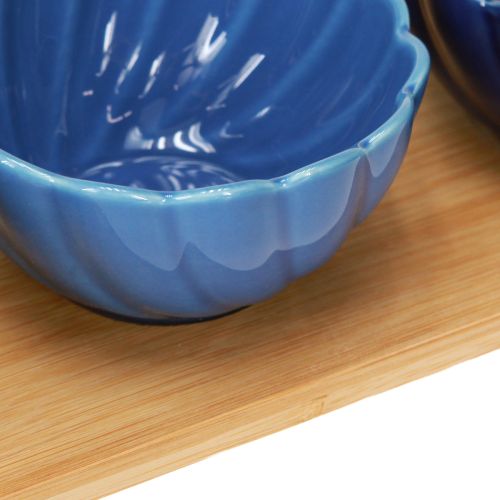Artikel Tapassæt med keramiske skåle på bakke blå og hvid 40×10cm