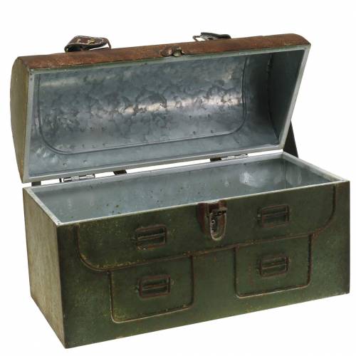 Floristik24 Plantepose med låg og læderremme metalgrå, brun/rust H25cm