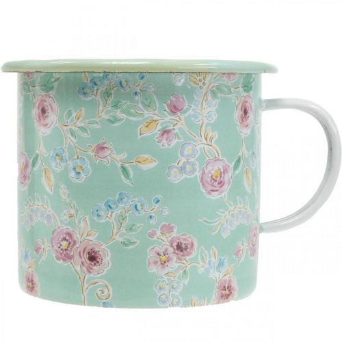 Floristik24 Plantekasse Plantekrukke Emaljekop Retro Deco Grøn Ø9,5cm H10cm
