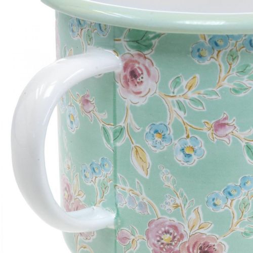 Floristik24 Plantekasse Plantekrukke Emaljekop Retro Deco Grøn Ø9,5cm H10cm