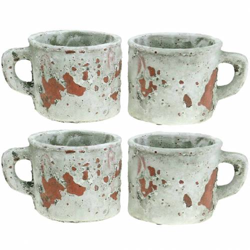 Floristik24 Plantekrukke cachepot kop vintage grå, naturlig ler Ø8,5cm H8cm 4stk