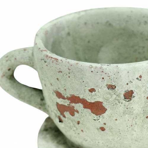 Artikel Plantekrukkepottekop med underkop vintage grå, naturtone Ø8cm H6,5cm 4 stk