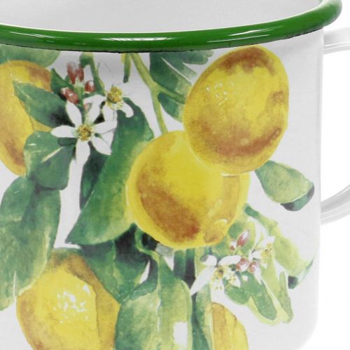 Artikel Emalje plantekop, dekorativ kop med citrongren, middelhavs plantekrukke Ø9.5cm H10cm