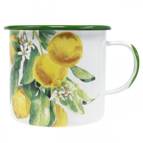 Artikel Emalje plantekop, dekorativ kop med citrongren, middelhavs plantekrukke Ø9.5cm H10cm