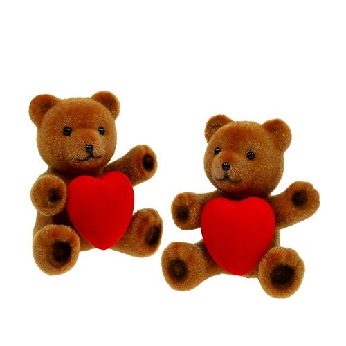 Floristik24 Bamse flokkede 10cm med hjerte 6stk