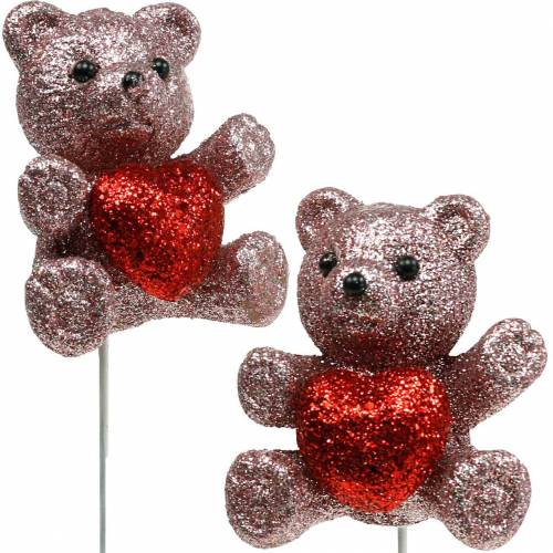 Artikel Dekorativ stikbjørn med hjerte, Valentinsdag, blomsterstik glitter 9 stk