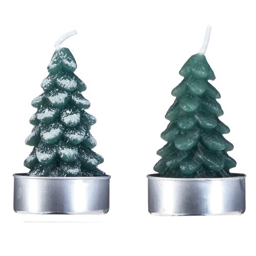 Artikel Fyrfadslys juletræ grøn snedækket 6,5cm 8stk