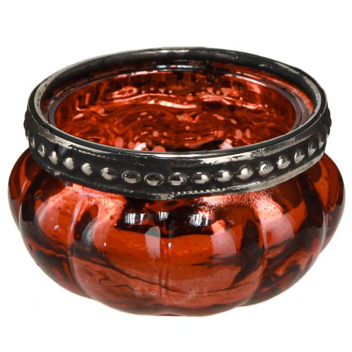 Artikel Fyrfadsglas antik rød sølv med metalkant Ø6cm H3,5cm