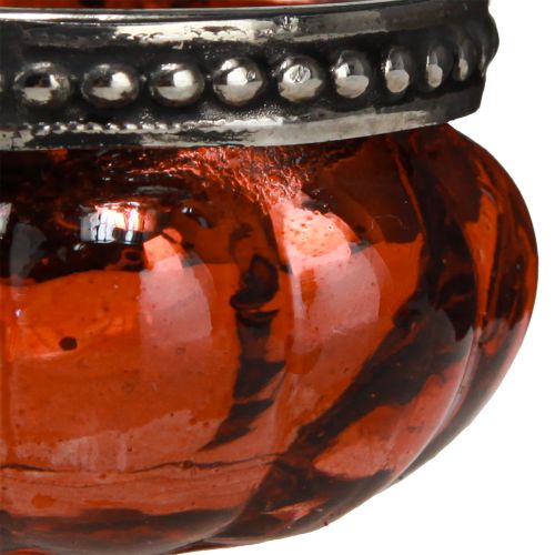 Artikel Fyrfadsglas antik rød sølv med metalkant Ø6cm H3,5cm