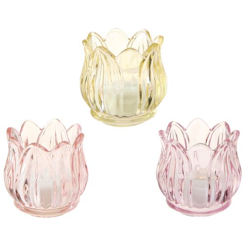 Floristik24 Fyrfadsglas blomsterlanterneglas 3 farver Ø7cm H7cm 6stk