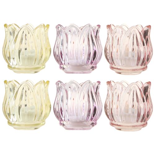 Floristik24 Fyrfadsglas blomsterlanterneglas 3 farver Ø7cm H7cm 6stk