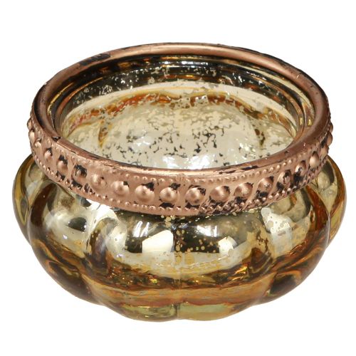 Floristik24 Fyrfadsglas champagne antik guld med metalkant Ø6cm H3,5cm