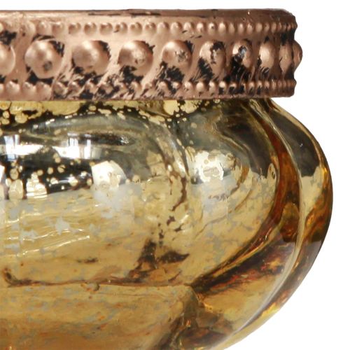 Artikel Fyrfadsglas champagne antik guld med metalkant Ø6cm H3,5cm