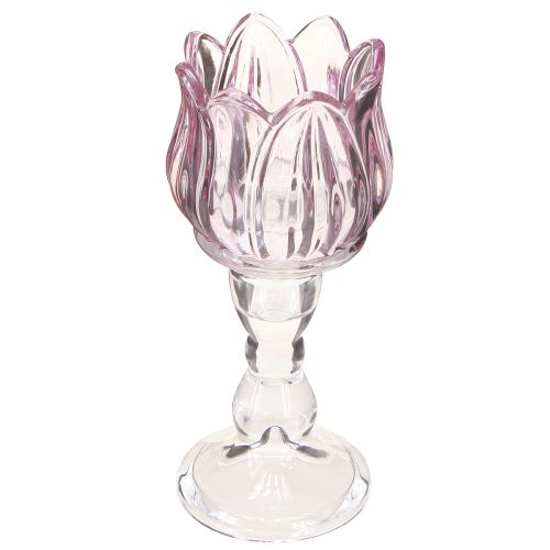 Fyrfadsglas tulipan fyrfadsstage glas lilla Ø7cm H16cm 2stk