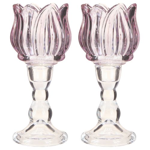 Artikel Fyrfadsglas tulipan fyrfadsstage glas lilla Ø7cm H16cm 2stk