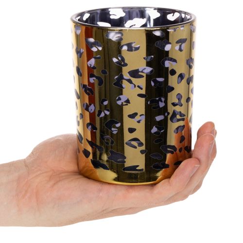 Glasfyrfadsstage med leopardprint til borddekoration, 12 cm | Floristik24.dk