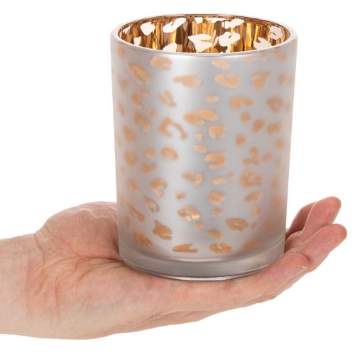 Artikel Glas fyrfadsstage med leopardprint, 12 cm