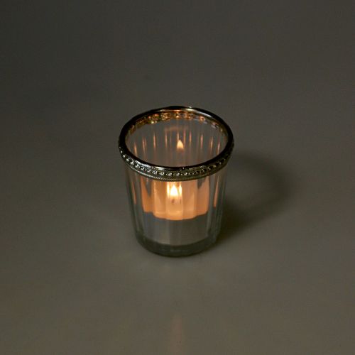 Artikel Tealight glas antik med metalkant Ø6cm H6cm 4stk