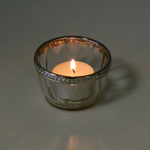 Floristik24 Tealight glas antik med metalkant Ø7cm H4cm