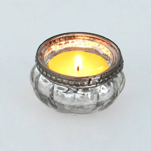 Artikel Fyrfadsglas antik sølv med metalfælg Ø6cm H3,5cm