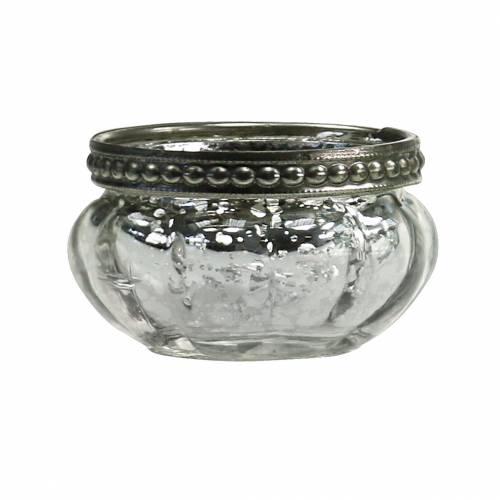 Artikel Fyrfadsglas antik sølv med metalfælg Ø6cm H3,5cm