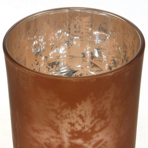 Floristik24 Glaslanterne, fyrfadsglas med bladmotiv, efterårsdekoration Ø8cm H9cm 2stk.