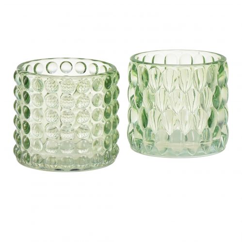 Floristik24 Fyrfadsglas grøn lanterne tonet glas Ø9,5cm H9cm 2stk