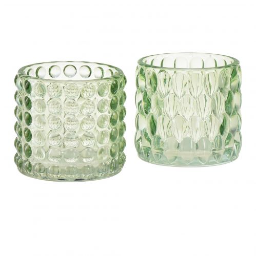 Floristik24 Fyrfadsglas grøn lanterne tonet glas Ø9,5cm H9cm 2stk