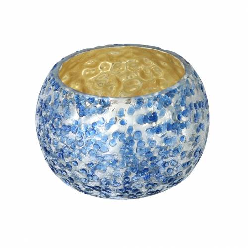 Glaslanterne Sølv Blå Ø8,5cm H6cm