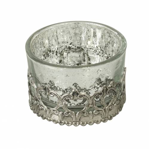 Fyrfadslys glas sølv Ø5cm H3,5cm 1stk