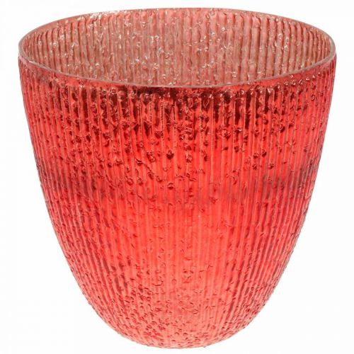 Stearinlys glas lanterne rød glas deco vase Ø21cm H21.5cm