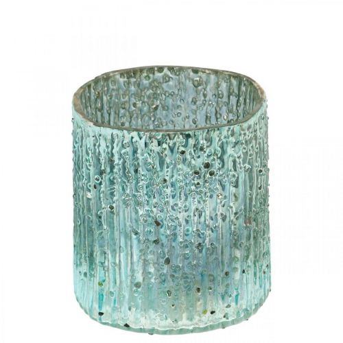 Floristik24 Fyrfadsglas blå lanterne glas lys dekoration 8cm