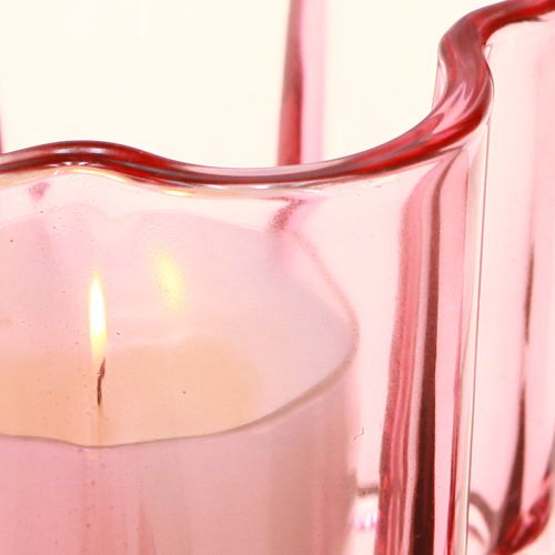Artikel Fyrfadsstage blomst fyrfadslys glas pink Ø7,5cm H6cm 6stk
