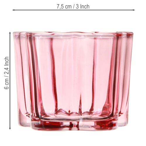 Artikel Fyrfadsstage blomst fyrfadslys glas pink Ø7,5cm H6cm 6stk