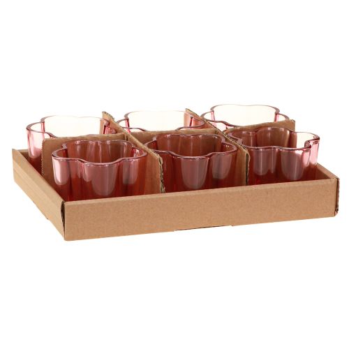 Artikel Fyrfadsstage blomst fyrfadslys glas pink Ø7,5cm H6cm 6stk