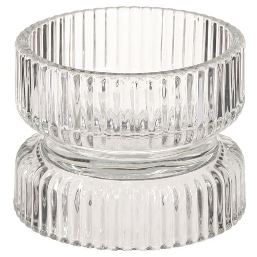 Floristik24 Fyrfadsstage ribbet glas dekorativ klar Ø9cm H7cm 4 stk