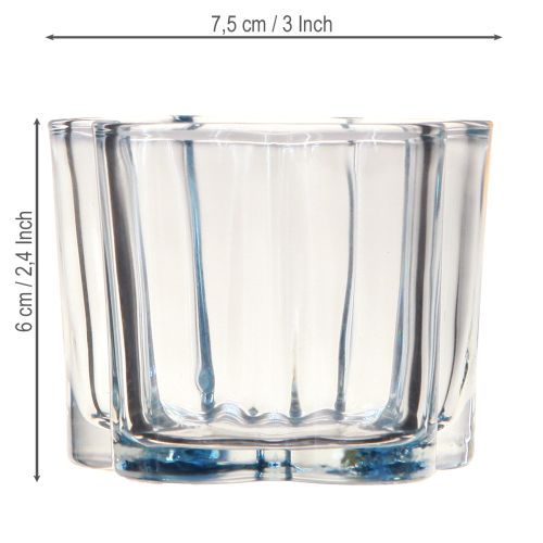 Artikel Fyrfadsstage glas blomst fyrfadsstage glas blå Ø7,5cm H6cm 6 stk