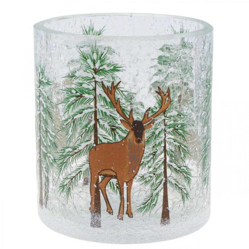 Fyrfadsstage glas Christmas Crackle fyrfadsglas H10cm