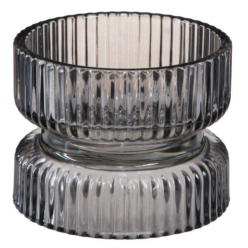 Artikel Fyrfadsstage glas dekorativ ribbet gråtonet Ø9cm H7cm 4 stk