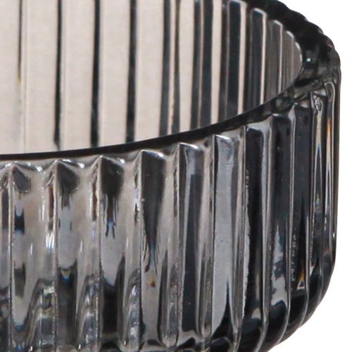 Artikel Fyrfadsstage glas dekorativ ribbet gråtonet Ø9cm H7cm 4 stk