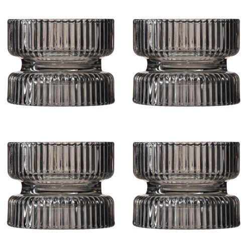 Artikel Fyrfadsstage glas dekorativ ribbet gråtonet Ø9cm H7cm 4 stk